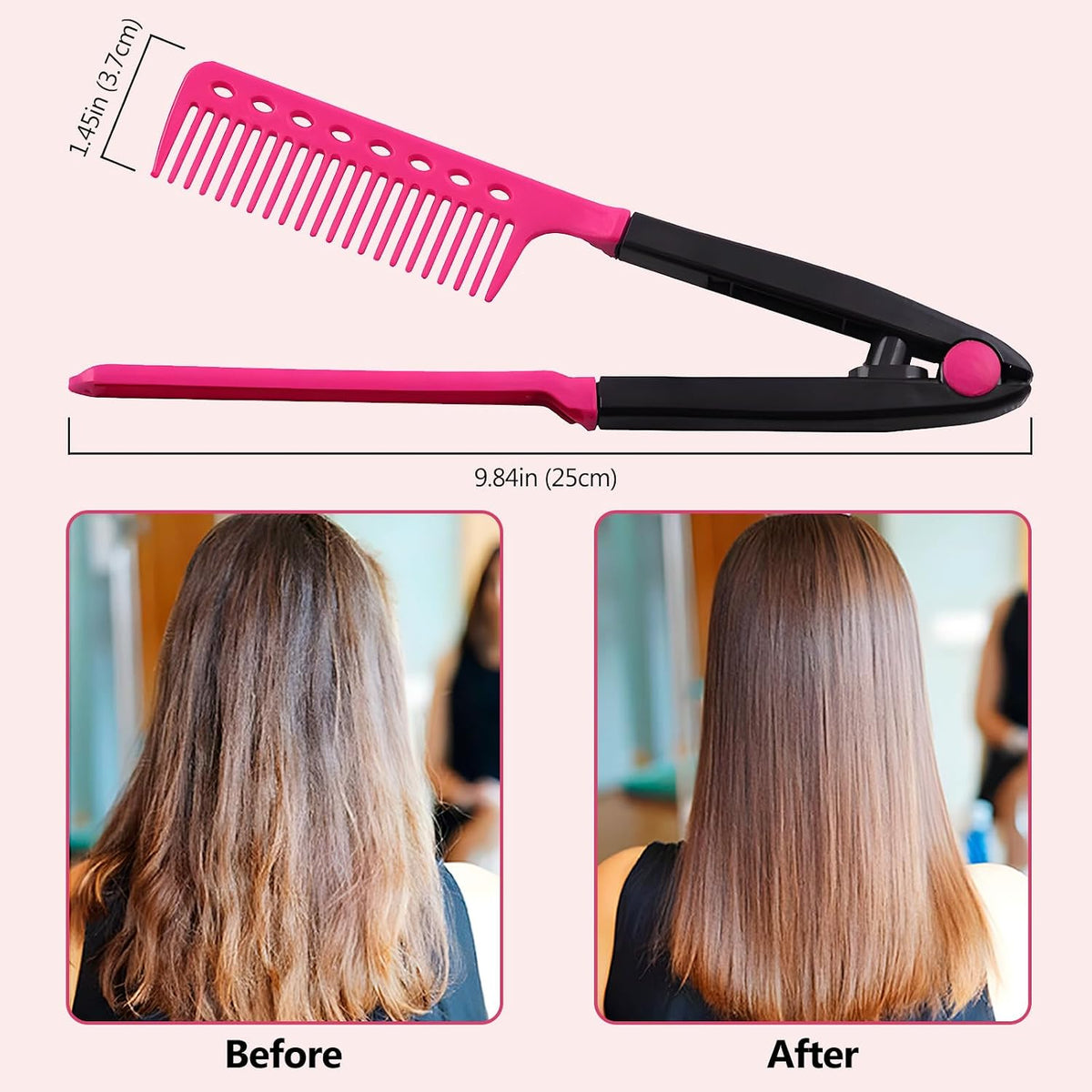 Before and after using the V-comb