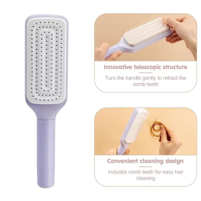 Self-Cleaning Hair Comb with Retractable Teeth — Anti-Static Scalp Massage Brush