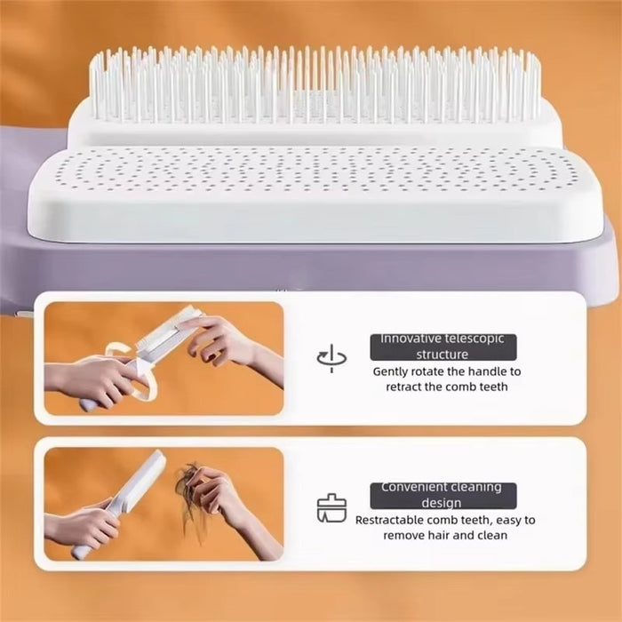 Self-Cleaning Hair Comb with Retractable Teeth — Anti-Static Scalp Massage Brush