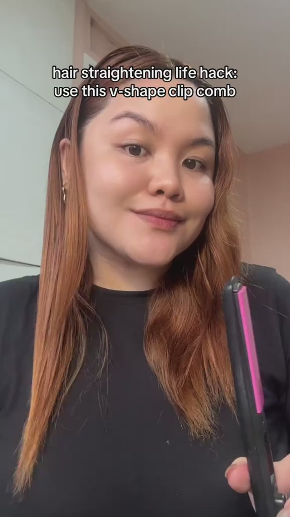 Straightening with the V-comb and a flat iron
